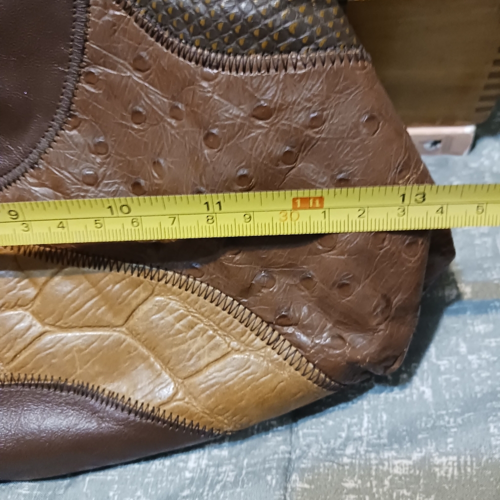 Vtg Leather Hinged Patchwork Shoulder Bag Multico… - image 8